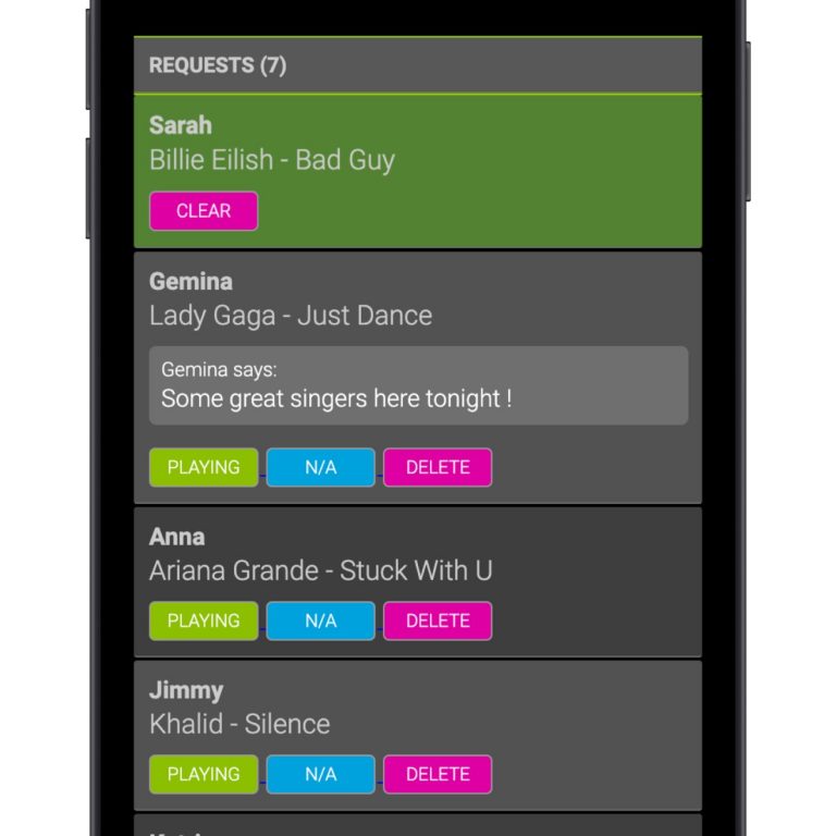Manage song requests on a mobile phone