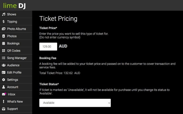event create ticket pricing