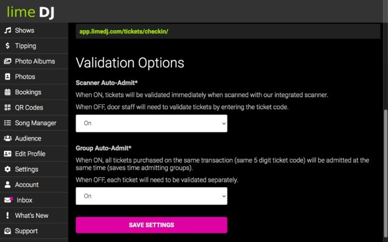 event ticketing validation options