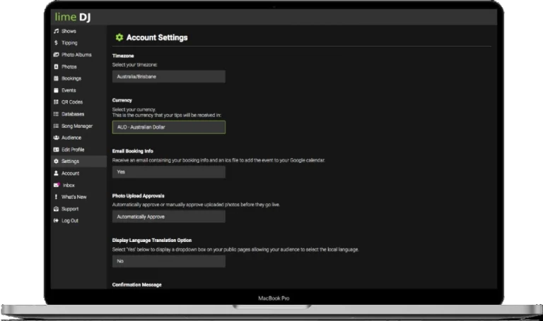 lime dj account settings page 1
