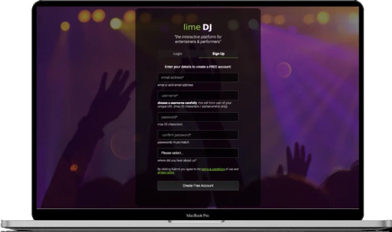 limedj sign up screen