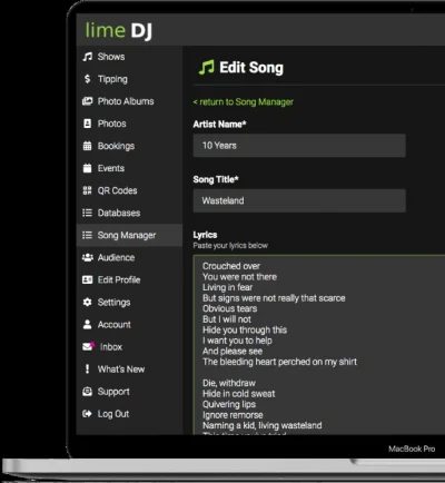 lime dj add song lyrics